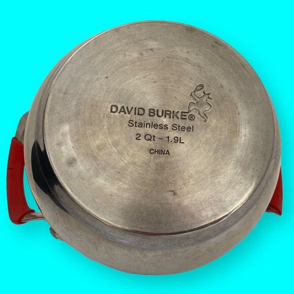 David Burke Stainless Steel Chef Pan 2 Qt Saucepan Red Handles and Lid Grips - Picture 3 of 7